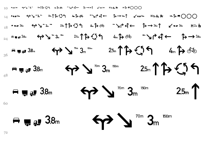 Zeichen font waterfall